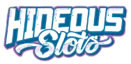 Logo do Hideous Slots com texto colorido em azul e rosa
